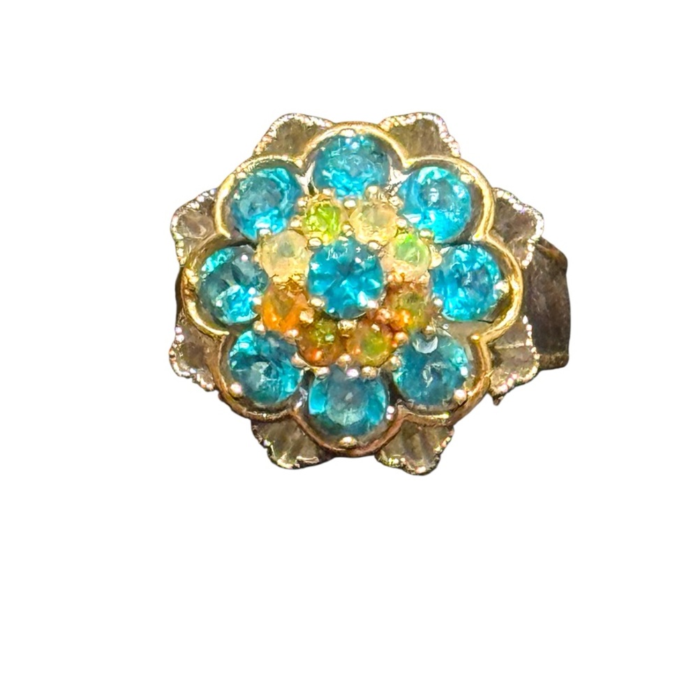 Elegant Floral Ring Palladium Silver Paraiba And Ethiopian Opal Ring